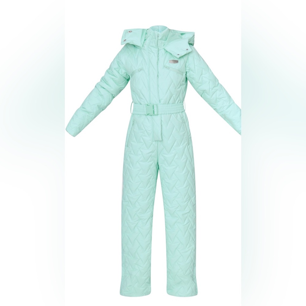 PRETTYLITTLETHING SKI MINT CHEVRON QUILTED BELTED SNOW SUIT